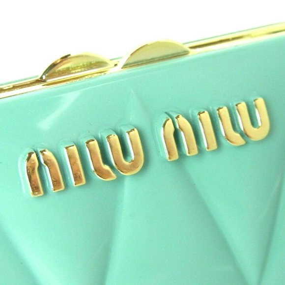NEW! Luxe MIU MIU Teal Tiffany blue Cute Compact Mirror with Pouch - Sealed Box! - Picture 5 of 10